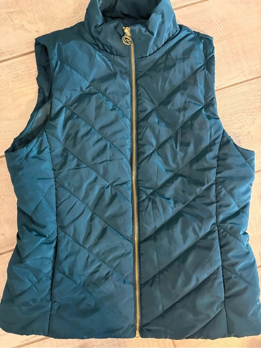 Michael Kors Teal Quilted Puffer Vest with Gold Zipper